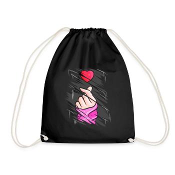 K-Pop Musik Finger Herz Symbol Zerrissenes Design - Turnbeutel - Schwarz - Vorne