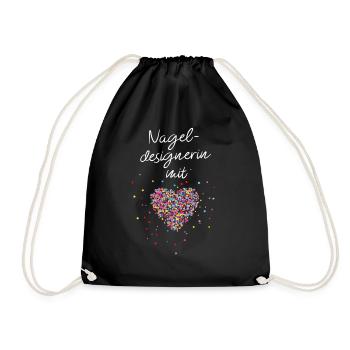 Nageldesignerin mit Herz Kosmetikerin Geschenkidee - Turnbeutel - Schwarz - Vorne