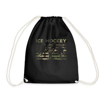 Camouflage Ice Hockey America Flag Ice Hockey - Drawstring Bag - black - Front