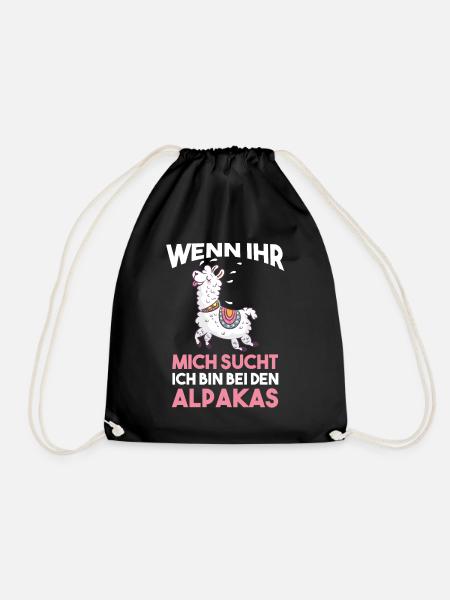 Ich bin bei den Alpakas - Turnbeutel - Schwarz