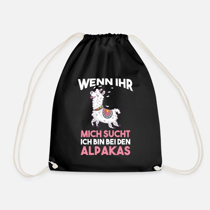 Ich bin bei den Alpakas - Turnbeutel - Schwarz