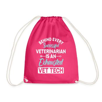 An Exhausted Vet Tech - Drawstring Bag - fuchsia - Front
