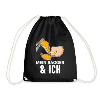 Bagger Baggerfahrer Spruch - Turnbeutel - Schwarz - Vorne