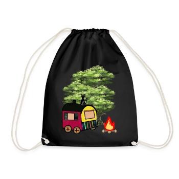 Hippie Construction Trailer Nature Wilderness Cat Cottage House - Sac de sport léger - noir - Devant