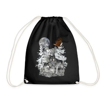 Loups sur les rochers avec aigle et lune - Sac de sport léger - noir - Devant