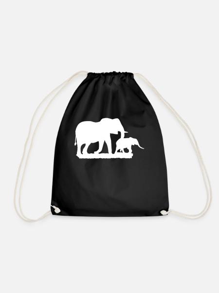 Elephant Africa Animal Motif Imprint Animal Motif - Drawstring Bag - black