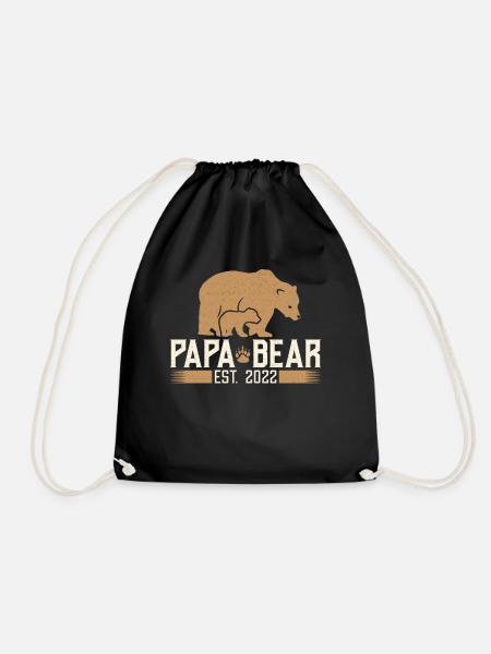 Papa Bear Est. 2022 Father-to-be Dad Gift - Drawstring Bag - black
