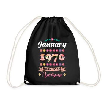 Birthday January 1970 Gift Woman - Drawstring Bag - black - Front