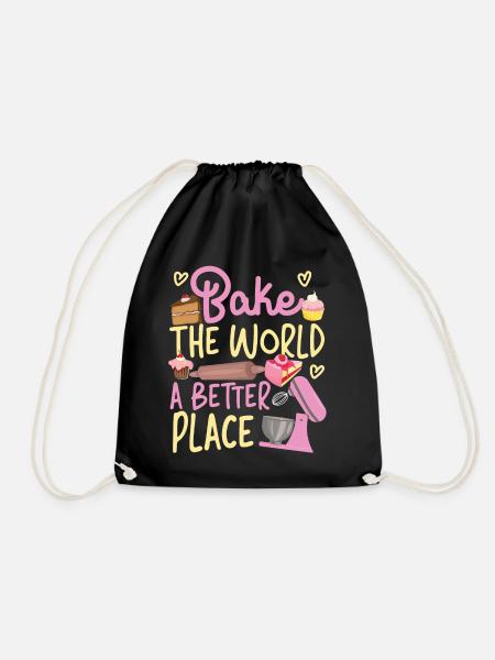 Bake Baking Beater Bake The World - Drawstring Bag - black