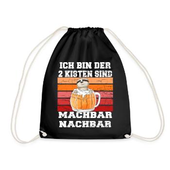 lustiges "der 2 Kisten machbar Nachbar" Motiv - Turnbeutel - Schwarz - Vorne