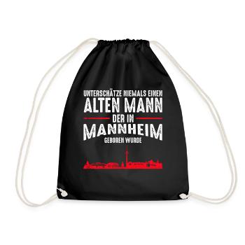 Mannheim Skyline - Lustige alte Männer Sprüche - Turnbeutel - Schwarz - Vorne