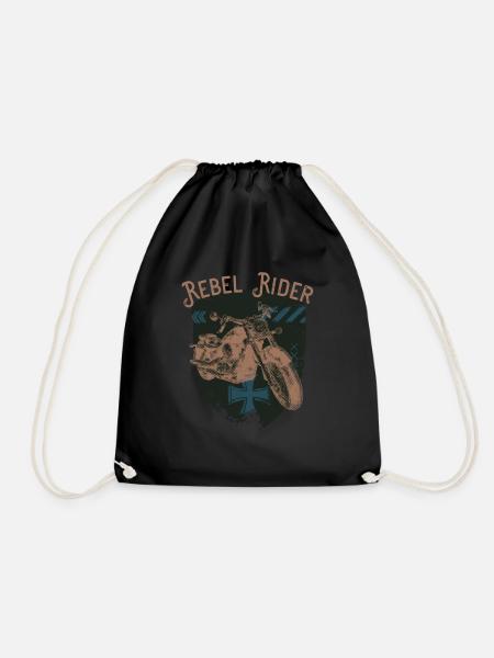 Rebel Rider Motorcycle Vintage Rocker Biker - Drawstring Bag - black