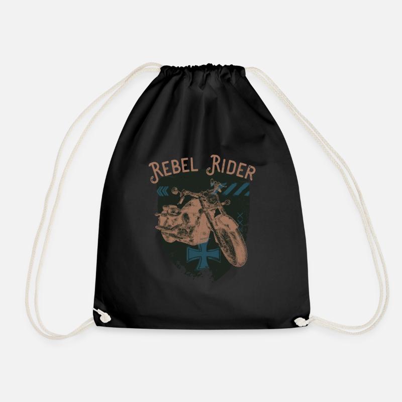 Rebel Rider Motorcycle Vintage Rocker Biker - Drawstring Bag - black