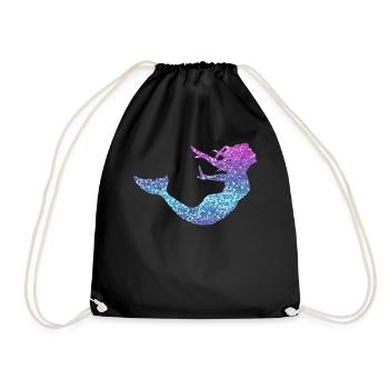 Meerjungfrau Damen Mädchen Geschenk Nixe Glitzer - Turnbeutel - Schwarz - Vorne