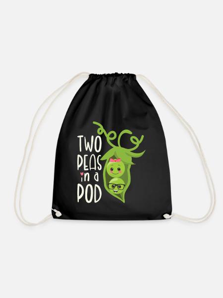 Two Peas in a Pod Valentines Day In Love - Drawstring Bag - black