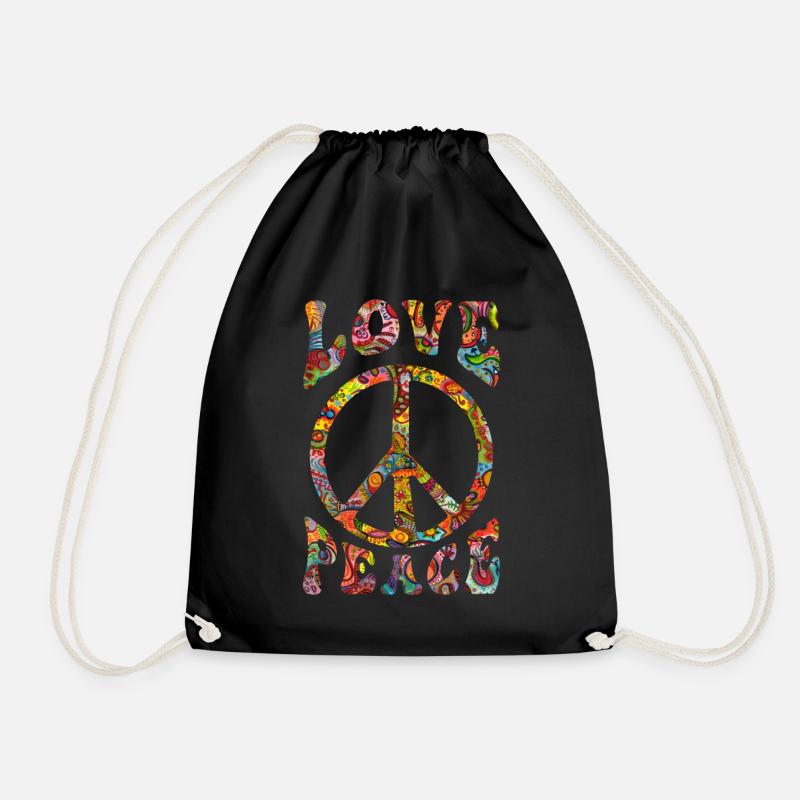 Love Peace Sign Hippie - Drawstring Bag - black
