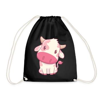 Kuh Erdbeerkuh Kawaii - Turnbeutel - Schwarz - Vorne