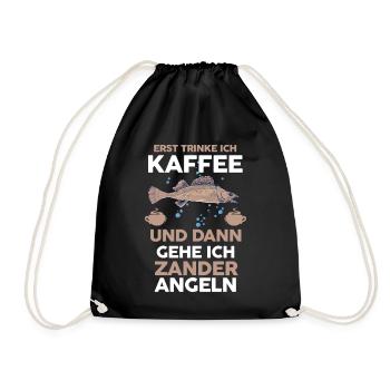 Angeln Kaffee Zander Angler - Turnbeutel - Schwarz - Vorne