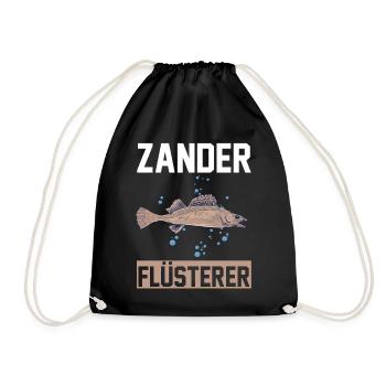 Angeln Angler Zander Flüsterer Fischer - Turnbeutel - Schwarz - Vorne