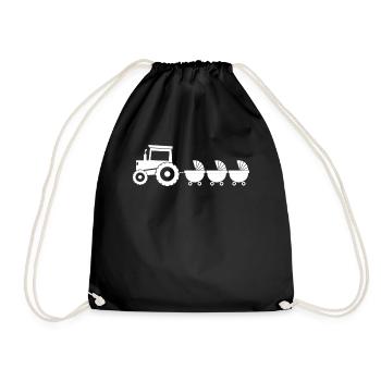 Traktor mit Babywagen - Drillinge - Turnbeutel - Schwarz - Vorne