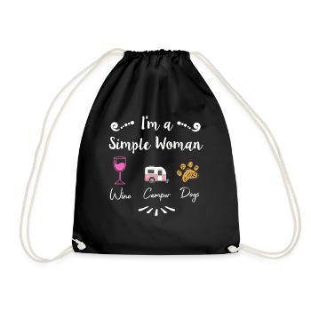 I like wine, camping and my dog I am a - Drawstring Bag - black - Front
