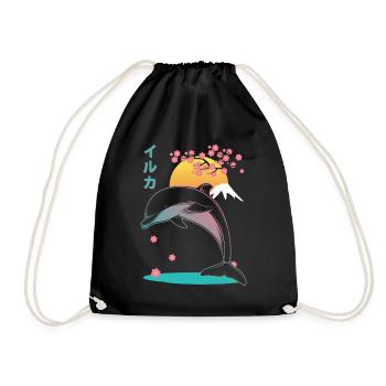 Dolphin Japan Aesthetic - Drawstring Bag - black - Front