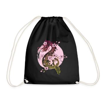 Japanese Dragon Cherry Blossoms Sakura Dragon - Drawstring Bag - black - Front