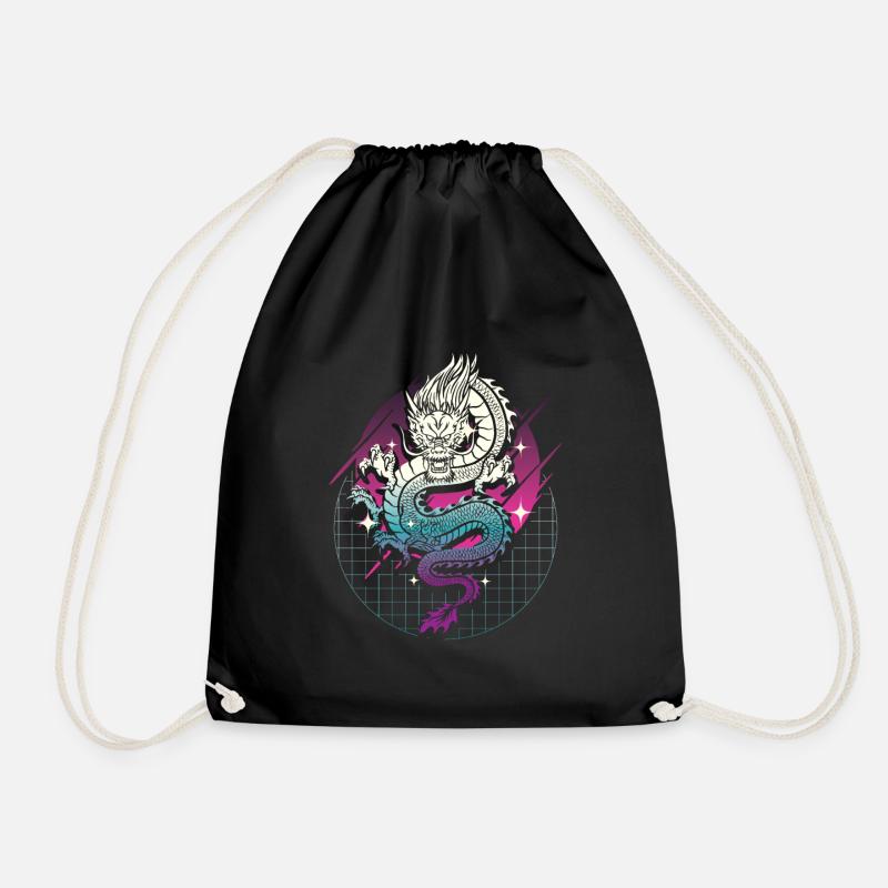 Japanese Dragon Vaporwave Dragon Japan - Drawstring Bag - black