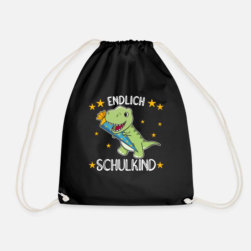 Einschulung T-Rex Schule Kinder Schultüte Dinos - Turnbeutel - Schwarz