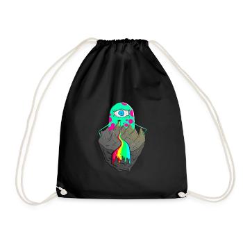 Trippy Miracle Psychedelic Alien Mountains Rainbow - Drawstring Bag - black - Front