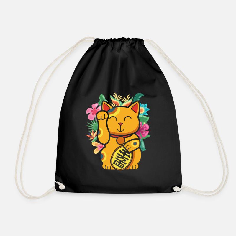 Glückskatze Blume Maneki Neko Japanische - Turnbeutel - Schwarz