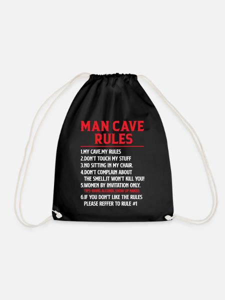 Man Cave Rules - Mancave Joke - Drawstring Bag - black