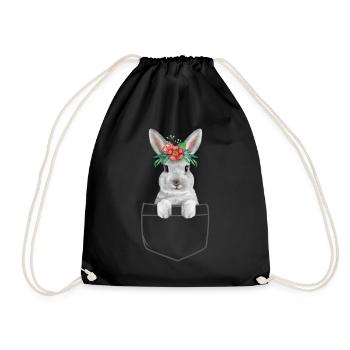 Rabbit Easter Flowers Rabbit Mom - Drawstring Bag - black - Front