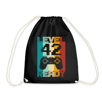42nd Birthday Gamer Gift Idea Gambler 42 years - Drawstring Bag - black - Front