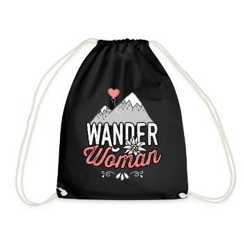 Wander Woman T-Shirt Damen Wandern Shirt Damen - Turnbeutel - Schwarz - Vorne