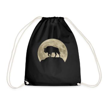 Bison Bison Moon Forest Animals Animal Lover Gift - Drawstring Bag - black - Front