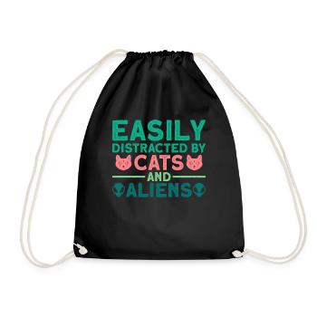Easily distracted by cats and aliens - Alien - Drawstring Bag - black - Front