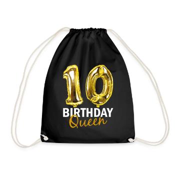 10 Years Birthday Gift Girl Balloons Print - Drawstring Bag - black - Front