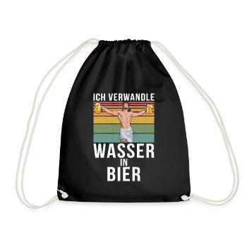 Bier Brauen Ich Verwandle Wasser In Bier Jesus - Turnbeutel - Schwarz - Vorne