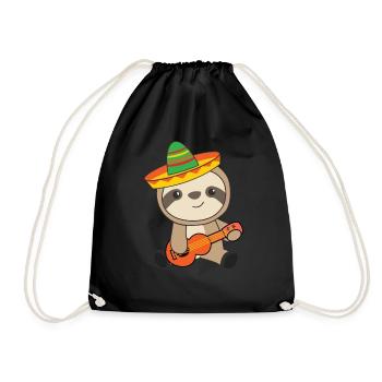 Faultier Ukulele Cinco De Mayo Süße Tiere Mexiko - Turnbeutel - Schwarz - Vorne