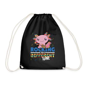 autism awareness month puzzel music axolotl - Drawstring Bag - black - Front