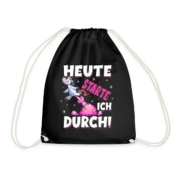 Heute Starte Ich Durch - Pupsen Einhorn - Turnbeutel - Schwarz - Vorne