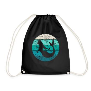 Mermaid Gift Ladies Girls Retro Vintage - Drawstring Bag - black - Front