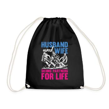 Skier Marriage Married Couple Husband Woman Gift - Drawstring Bag - black - Front