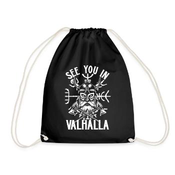 "See you in Valhalla" Wikinger Spruch Runenkompass - Turnbeutel - Schwarz - Vorne