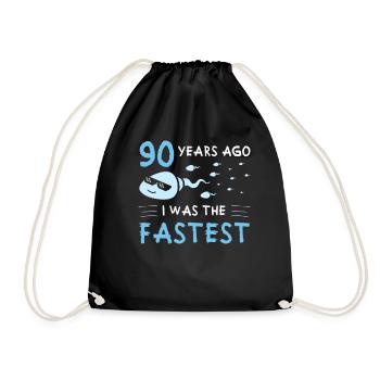 90 years ago I was the fastest 90th birthday - Drawstring Bag - black - Front