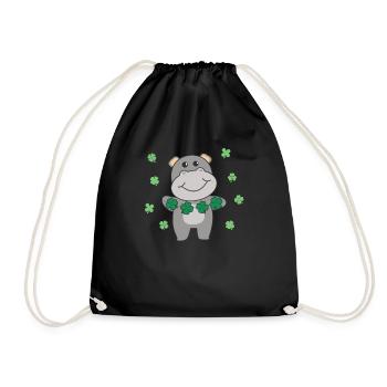 Hippo with shamrocks cute animals for happiness - Drawstring Bag - black - Front