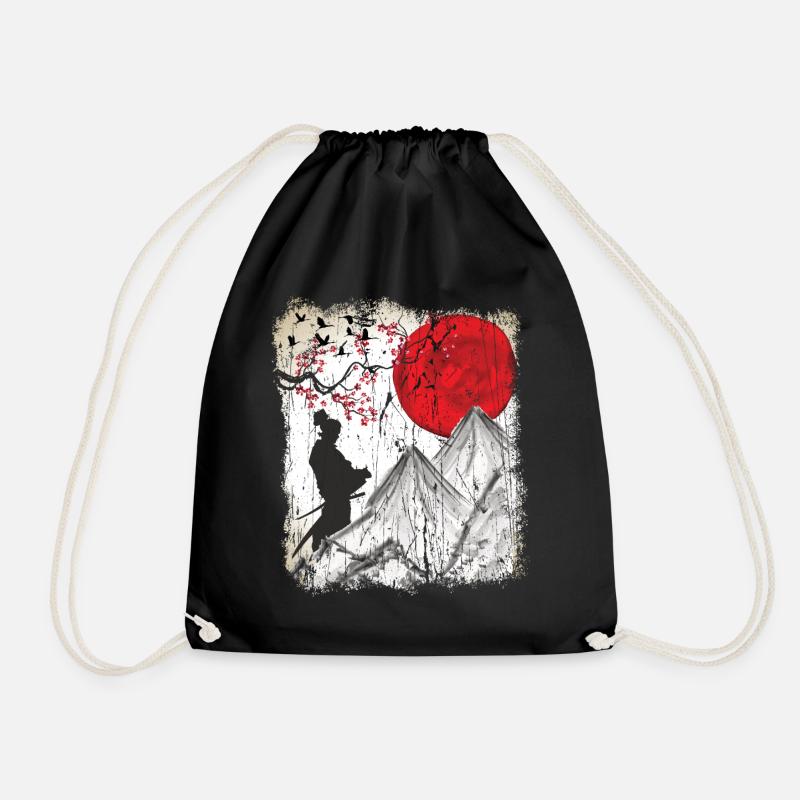 Japan Vintage Japanese Art Samurai - Drawstring Bag - black