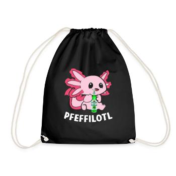Pfeffilotl Axolotl trinkt Pfeffi Pfefferminzlikör - Turnbeutel - Schwarz - Vorne