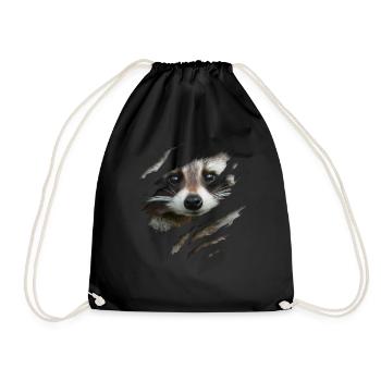 Waschbär-Gesicht Süßer Waschbär Zerrissen Riss - Turnbeutel - Schwarz - Vorne